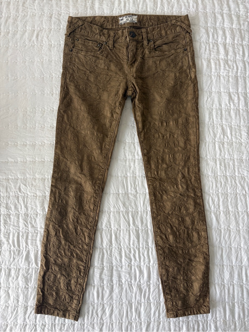 Free People Brown Textured Skinny Jeans